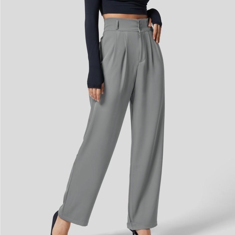 Halara High Waisted Button/zipper Straight Leg Work Suit Pants. Size small Grey